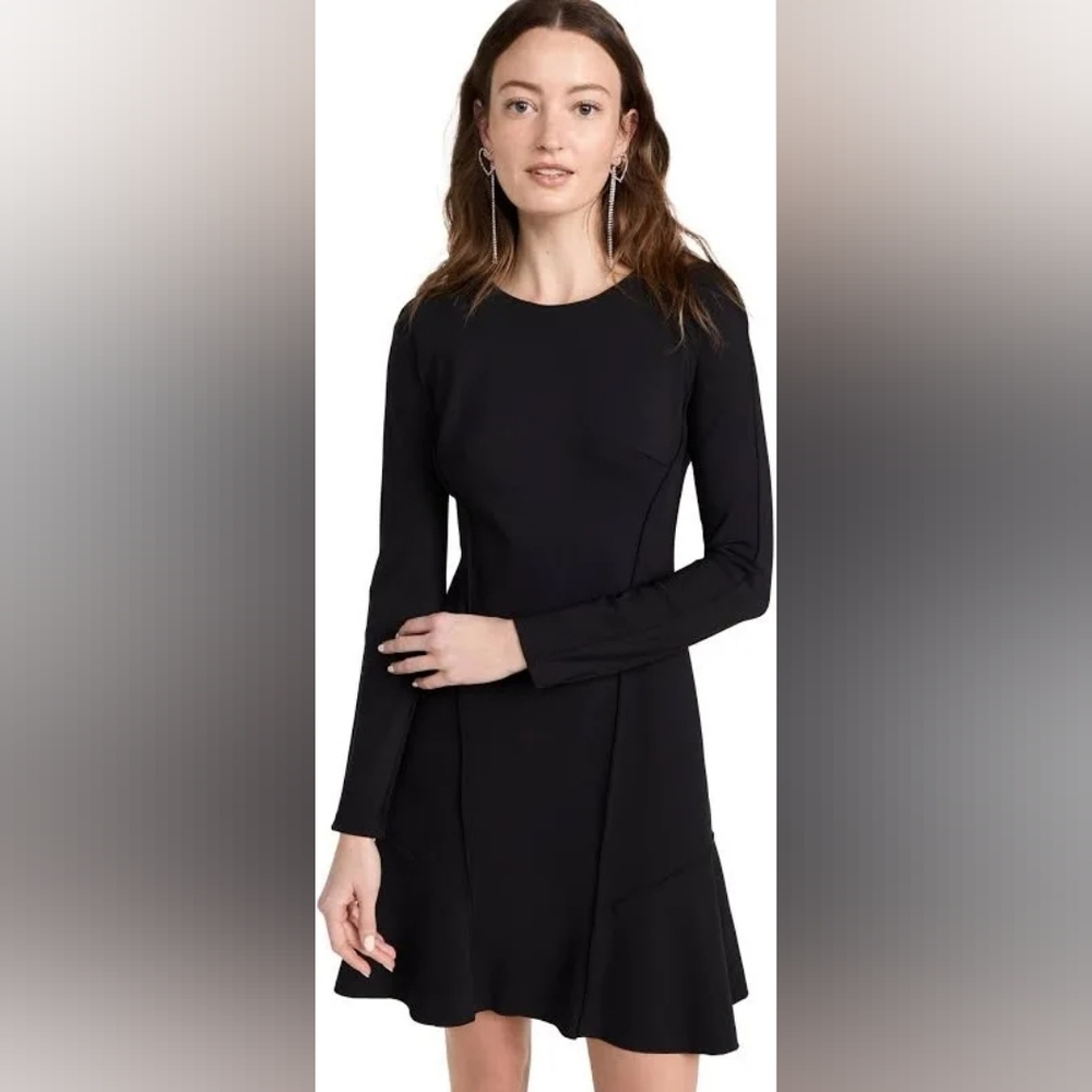 Theory Women's Seam Sculpt Ponte Long Sleeve Minimalist Dress Black Size 12